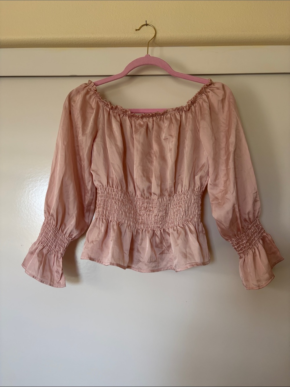 Women's Pink Off-Shoulder Smocked Waist Top